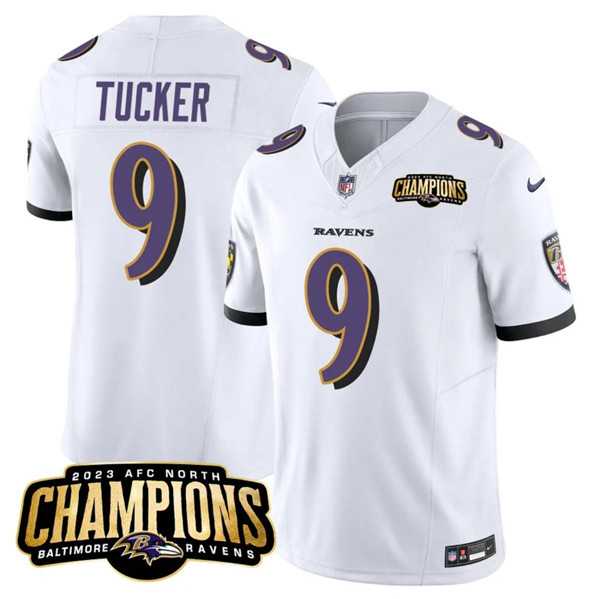 Men & Women & Youth Baltimore Ravens #9 Justin Tucker White 2023 F.U.S.E. AFC North Champions Vapor Limited Jersey,We sell and wholesale Men & Women & Youth Baltimore Ravens #9 Justin Tucker White 2023 F.U.S.E. AFC North Champions Vapor Limited Jersey on line form chian!